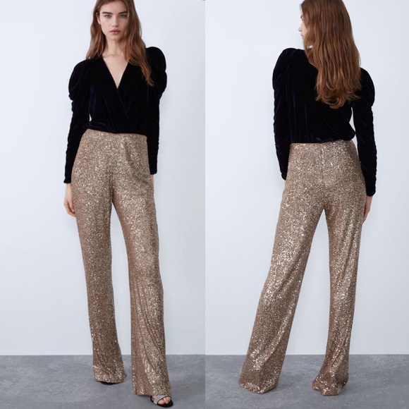 ZARA BNWT Flared Sequin Pants - Picture 3 of 6